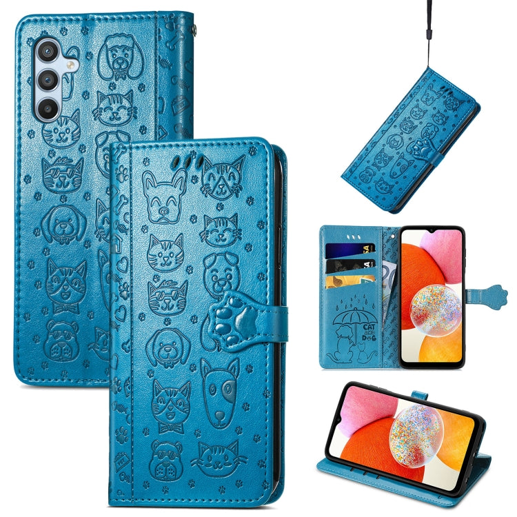 Cat and Dog Embossed Phone Leather Phone Case, For Infinix Note 12 G96, For Kyocera Android One S10, For OnePlus Ace 2, For Realme C55, For Tecno Pova Neo 5G, For vivo S15e, For Samsung Galaxy A14 4G, For Samsung Galaxy A34 5G