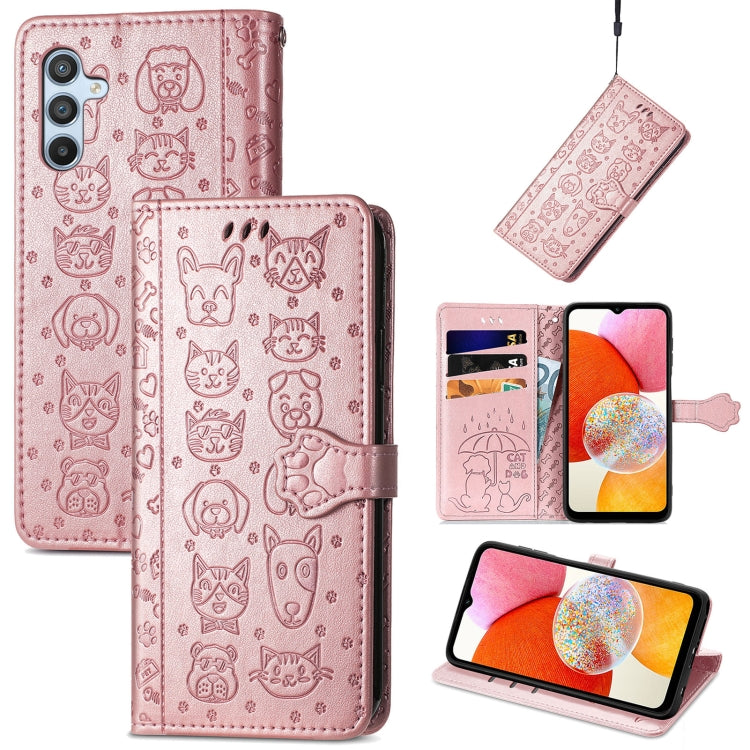 Cat and Dog Embossed Phone Leather Phone Case, For Infinix Note 12 G96, For Kyocera Android One S10, For OnePlus Ace 2, For Realme C55, For Tecno Pova Neo 5G, For vivo S15e, For Samsung Galaxy A14 4G, For Samsung Galaxy A34 5G