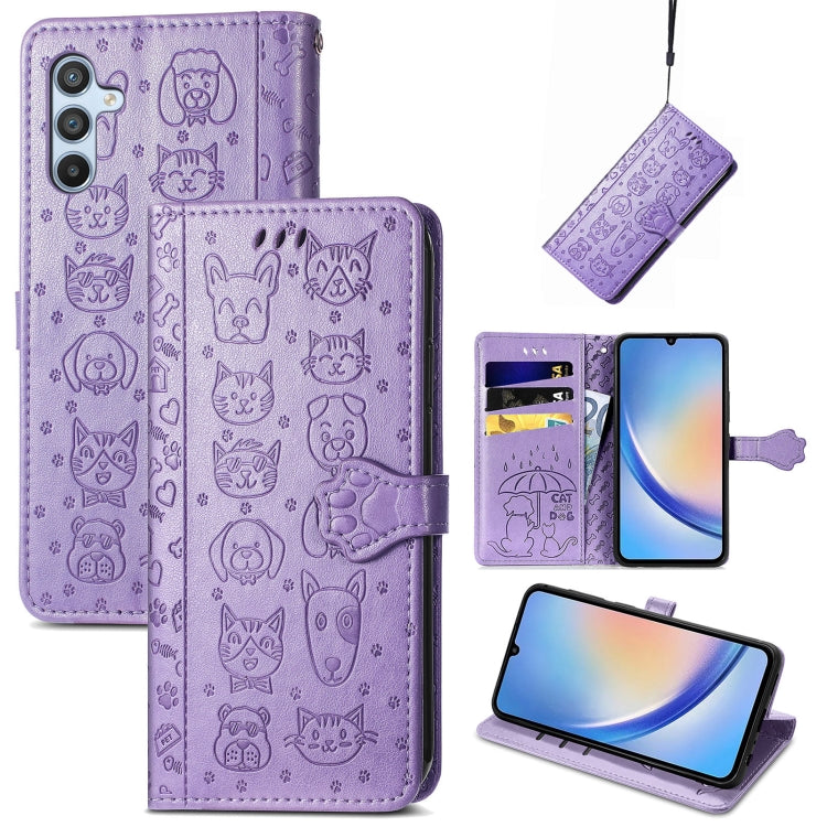 Cat and Dog Embossed Phone Leather Phone Case, For Infinix Note 12 G96, For Kyocera Android One S10, For OnePlus Ace 2, For Realme C55, For Tecno Pova Neo 5G, For vivo S15e, For Samsung Galaxy A14 4G, For Samsung Galaxy A34 5G