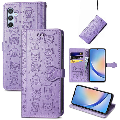 Cat and Dog Embossed Phone Leather Phone Case, For Infinix Note 12 G96, For Kyocera Android One S10, For OnePlus Ace 2, For Realme C55, For Tecno Pova Neo 5G, For vivo S15e, For Samsung Galaxy A14 4G, For Samsung Galaxy A34 5G