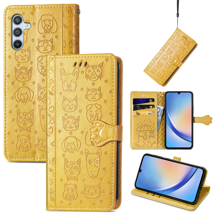 Cat and Dog Embossed Phone Leather Phone Case, For Infinix Note 12 G96, For Kyocera Android One S10, For OnePlus Ace 2, For Realme C55, For Tecno Pova Neo 5G, For vivo S15e, For Samsung Galaxy A14 4G, For Samsung Galaxy A34 5G