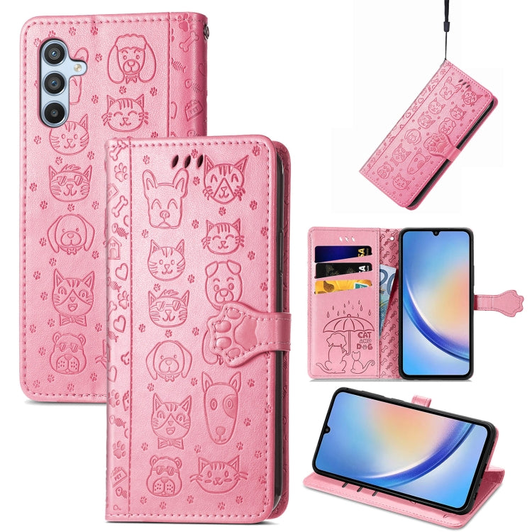 Cat and Dog Embossed Phone Leather Phone Case, For Infinix Note 12 G96, For Kyocera Android One S10, For OnePlus Ace 2, For Realme C55, For Tecno Pova Neo 5G, For vivo S15e, For Samsung Galaxy A14 4G, For Samsung Galaxy A34 5G