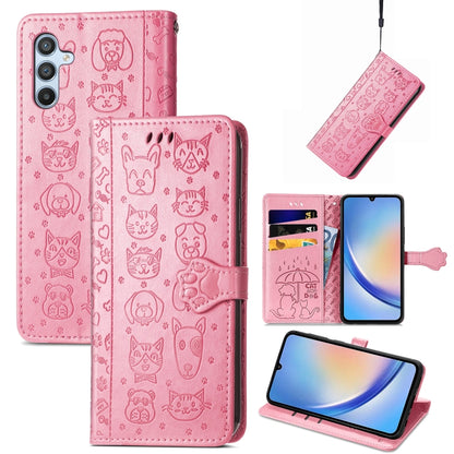Cat and Dog Embossed Phone Leather Phone Case, For Infinix Note 12 G96, For Kyocera Android One S10, For OnePlus Ace 2, For Realme C55, For Tecno Pova Neo 5G, For vivo S15e, For Samsung Galaxy A14 4G, For Samsung Galaxy A34 5G