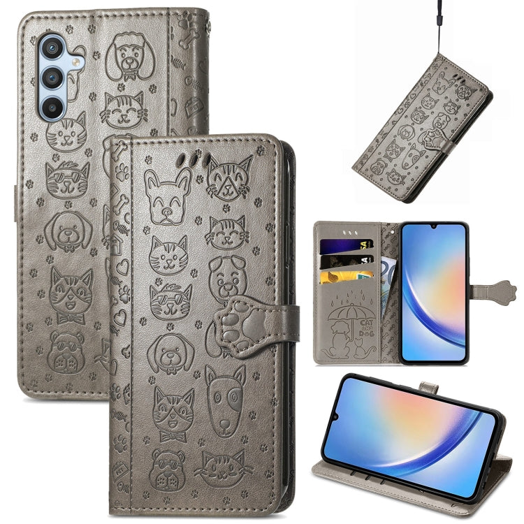 Cat and Dog Embossed Phone Leather Phone Case, For Infinix Note 12 G96, For Kyocera Android One S10, For OnePlus Ace 2, For Realme C55, For Tecno Pova Neo 5G, For vivo S15e, For Samsung Galaxy A14 4G, For Samsung Galaxy A34 5G