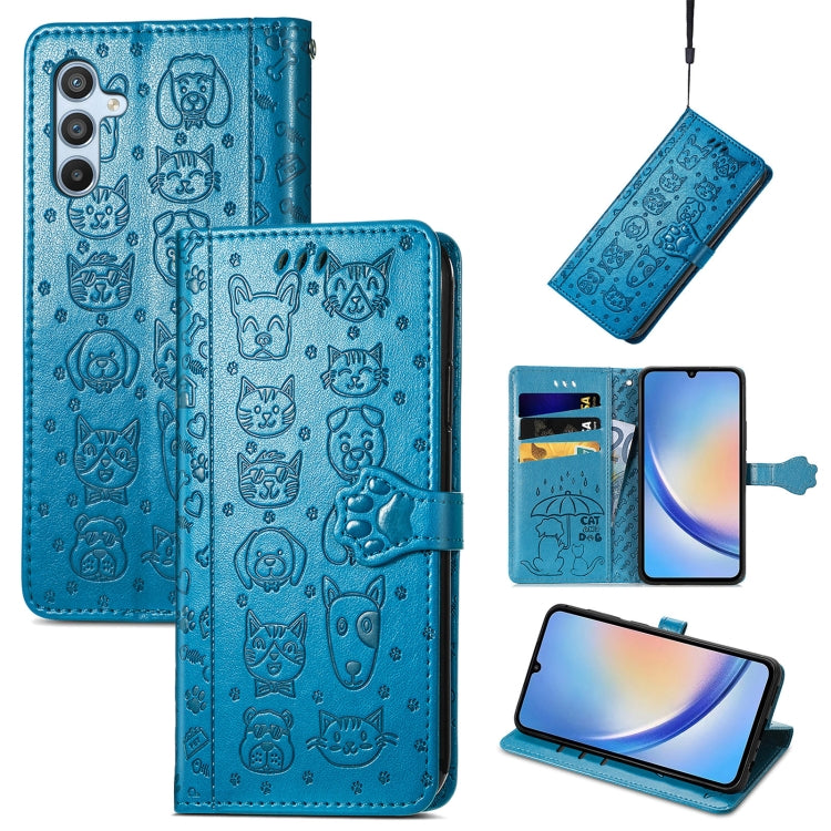 Cat and Dog Embossed Phone Leather Phone Case, For Infinix Note 12 G96, For Kyocera Android One S10, For OnePlus Ace 2, For Realme C55, For Tecno Pova Neo 5G, For vivo S15e, For Samsung Galaxy A14 4G, For Samsung Galaxy A34 5G