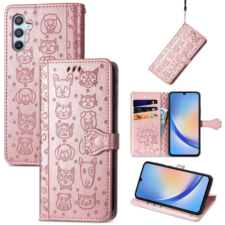 Cat and Dog Embossed Phone Leather Phone Case, For Infinix Note 12 G96, For Kyocera Android One S10, For OnePlus Ace 2, For Realme C55, For Tecno Pova Neo 5G, For vivo S15e, For Samsung Galaxy A14 4G, For Samsung Galaxy A34 5G