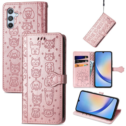 Cat and Dog Embossed Phone Leather Phone Case, For Infinix Note 12 G96, For Kyocera Android One S10, For OnePlus Ace 2, For Realme C55, For Tecno Pova Neo 5G, For vivo S15e, For Samsung Galaxy A14 4G, For Samsung Galaxy A34 5G
