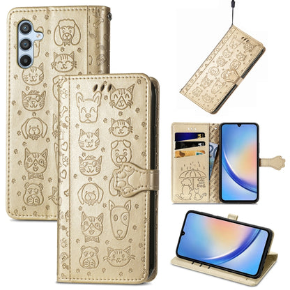 Cat and Dog Embossed Phone Leather Phone Case, For Infinix Note 12 G96, For Kyocera Android One S10, For OnePlus Ace 2, For Realme C55, For Tecno Pova Neo 5G, For vivo S15e, For Samsung Galaxy A14 4G, For Samsung Galaxy A34 5G