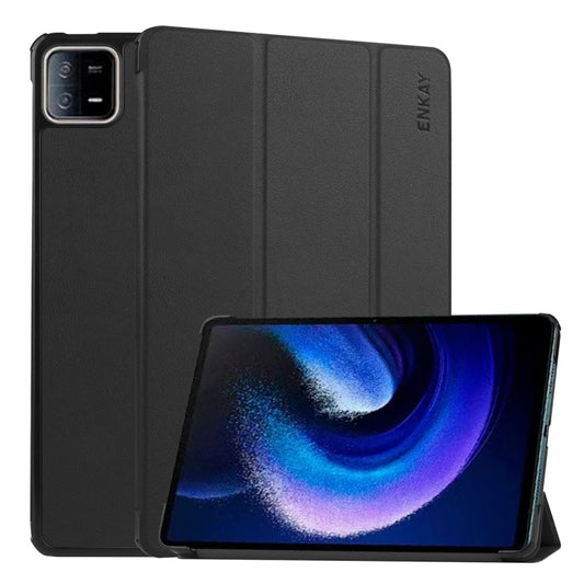 Für Xiaomi Pad 6 ENKAY Tri-fold Custer Texture Leder Ständer Smart Case, Für Xiaomi Pad 6