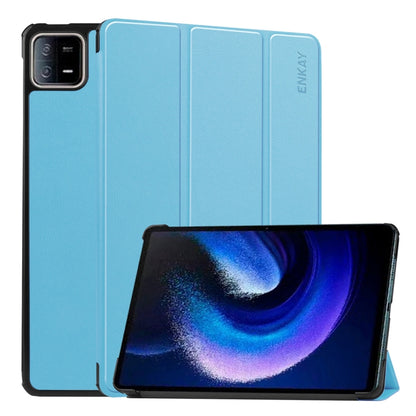 For Xiaomi Pad 6 ENKAY Tri-fold Custer Texture Leather Stand Smart Case, For Xiaomi Pad 6