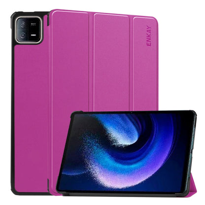 For Xiaomi Pad 6 ENKAY Tri-fold Custer Texture Leather Stand Smart Case, For Xiaomi Pad 6