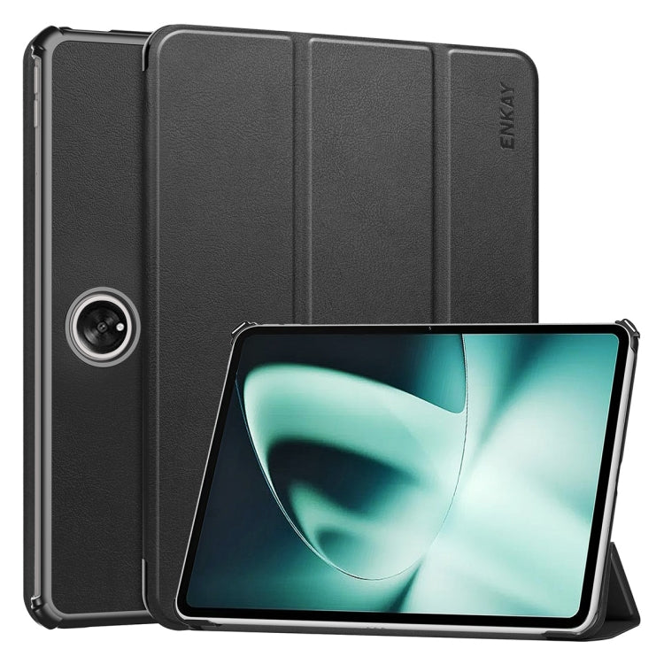 For OnePlus Pad / OPPO Pad 2 ENKAY Tri-fold Custer Texture Leather Stand Smart Case, For OnePlus Pad / OPPO Pad 2