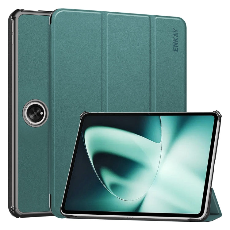 For OnePlus Pad / OPPO Pad 2 ENKAY Tri-fold Custer Texture Leather Stand Smart Case, For OnePlus Pad / OPPO Pad 2