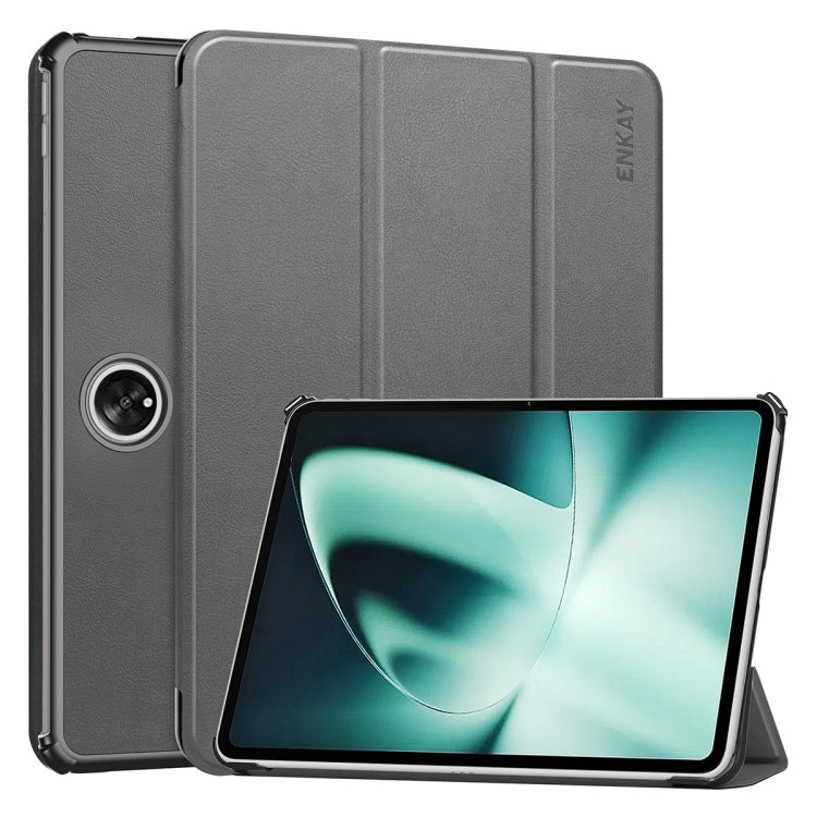 For OnePlus Pad / OPPO Pad 2 ENKAY Tri-fold Custer Texture Leather Stand Smart Case, For OnePlus Pad / OPPO Pad 2