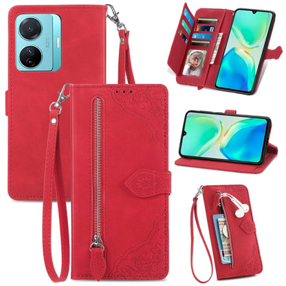 Embossed Flower Zipper Leather Phone Case, For Infinix Note 12 G96, For OnePlus Ace 2, For Tecno Pova Neo 5G, For vivo S15e, For ZTE Blade A52, For Samsung Galaxy A14 4G, For Samsung Galaxy A34 5G