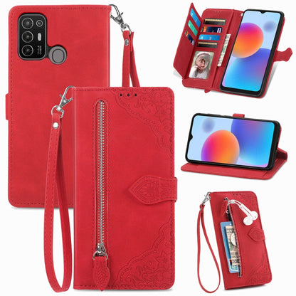 Embossed Flower Zipper Leather Phone Case, For Infinix Note 12 G96, For OnePlus Ace 2, For Tecno Pova Neo 5G, For vivo S15e, For ZTE Blade A52, For Samsung Galaxy A14 4G, For Samsung Galaxy A34 5G