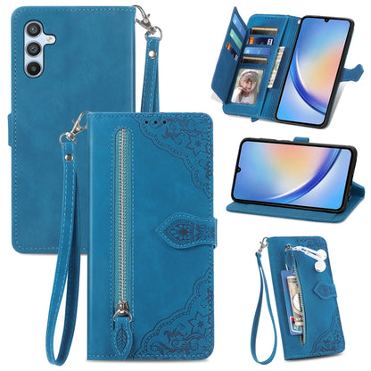 Embossed Flower Zipper Leather Phone Case, For Infinix Note 12 G96, For OnePlus Ace 2, For Tecno Pova Neo 5G, For vivo S15e, For ZTE Blade A52, For Samsung Galaxy A14 4G, For Samsung Galaxy A34 5G