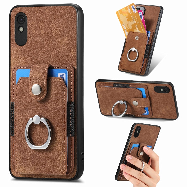 Retro Skin-feel Ring Card Wallet Phone Case, For Google Pixel 6 Pro, For Google Pixel 6, For Google Pixel 7 Pro, For Google Pixel 7, For Xiaomi Poco X5 Pro, For Xiaomi Redmi 9A