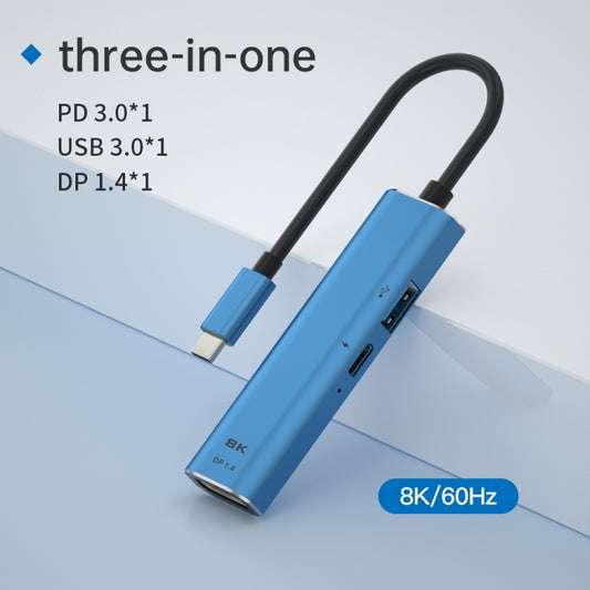 V264B Adaptateur multiport 3-en-1 USB-C / Type-C vers USB3.0 + PD3.0 + DP1.4, Hub OTG, USB + PD + DP