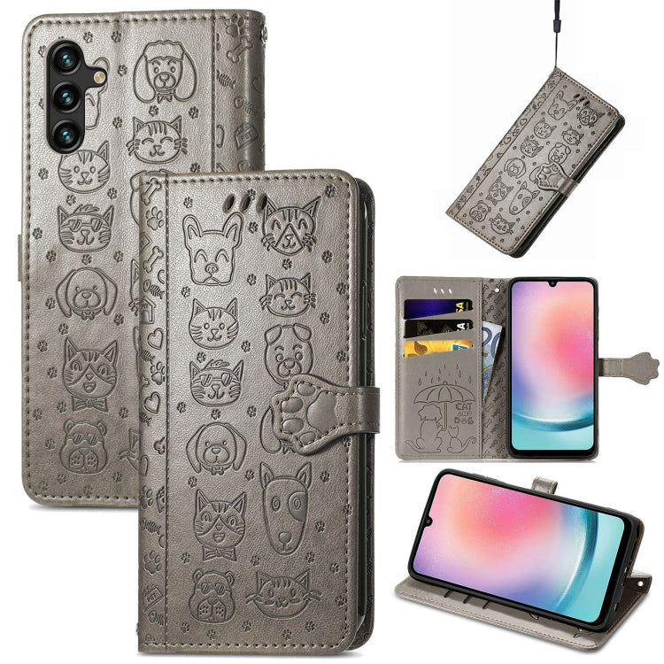 Cat and Dog Embossed Leather Phone Case, For Galaxy S26 FE 5G, For Galaxy A27 5G, For Galaxy A24 4G