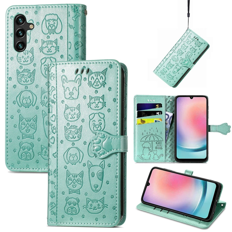 Cat and Dog Embossed Leather Phone Case, For Galaxy S26 FE 5G, For Galaxy A27 5G, For Galaxy A24 4G