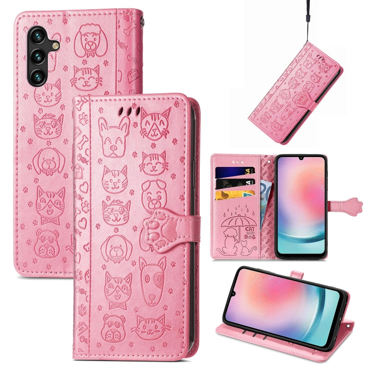 Cat and Dog Embossed Leather Phone Case, For Galaxy S26 FE 5G, For Galaxy A27 5G, For Galaxy A24 4G