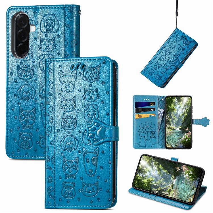 Cat and Dog Embossed Leather Phone Case, For Galaxy S26 FE 5G, For Galaxy A27 5G, For Galaxy A24 4G