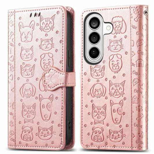 Cat and Dog Embossed Leather Phone Case, For Galaxy S26 FE 5G, For Galaxy A27 5G, For Galaxy A24 4G