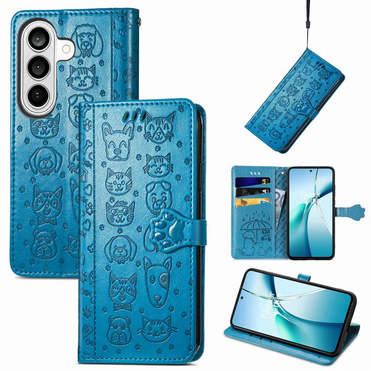 Cat and Dog Embossed Leather Phone Case, For Galaxy S26 FE 5G, For Galaxy A27 5G, For Galaxy A24 4G