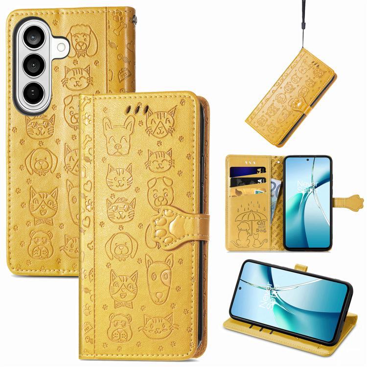 Cat and Dog Embossed Leather Phone Case, For Galaxy S26 FE 5G, For Galaxy A27 5G, For Galaxy A24 4G