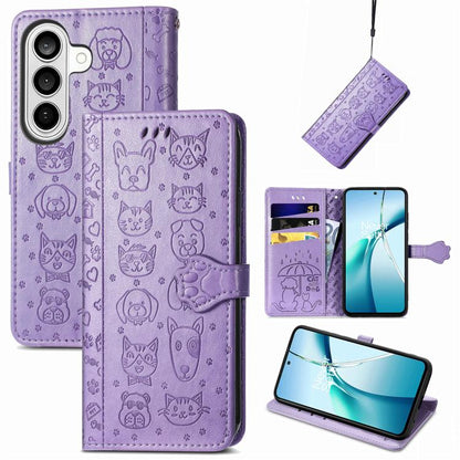 Cat and Dog Embossed Leather Phone Case, For Galaxy S26 FE 5G, For Galaxy A27 5G, For Galaxy A24 4G
