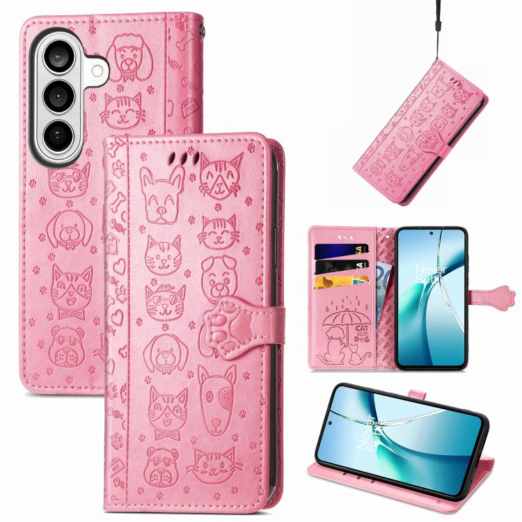 Cat and Dog Embossed Leather Phone Case, For Galaxy S26 FE 5G, For Galaxy A27 5G, For Galaxy A24 4G
