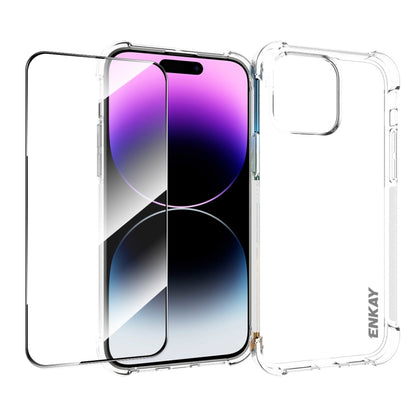 ENKAY Hat-Prince Transparent TPU Shockproof Phone Case with Glass Film, For iPhone 14, For iPhone 14 Plus, For iPhone 14 Pro, For iPhone 14 Pro Max