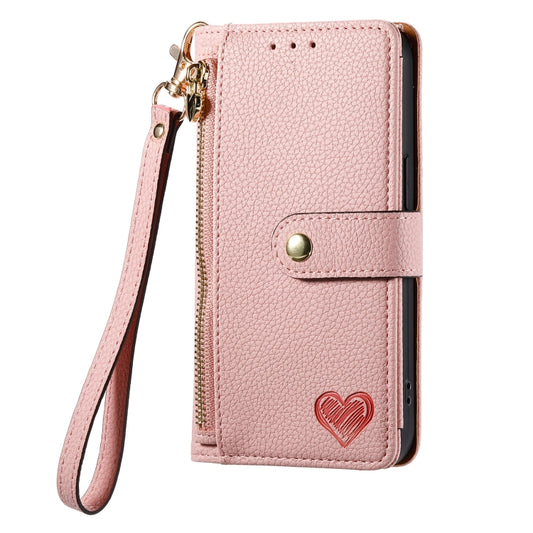 Funda de cuero con cordón y cremallera Love para iPhone 6 Plus/6s Plus.