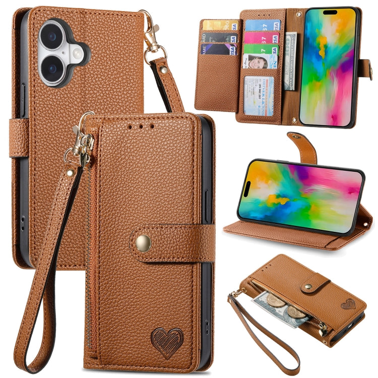 Love Zipper Lanyard Leather Phone Case