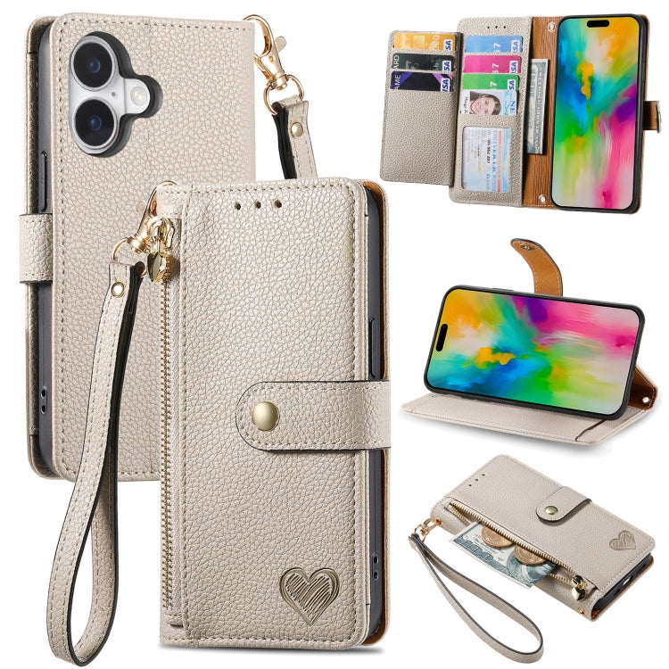 Love Zipper Lanyard Leather Phone Case