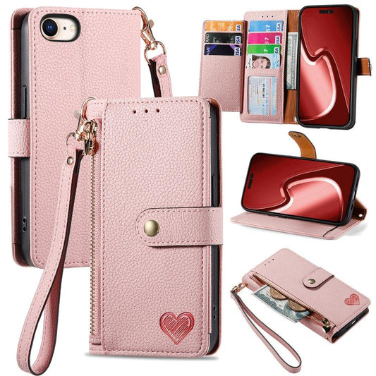 Love Zipper Lanyard Leather Phone Case, For iPhone 17e / 16e, For iPhone 17 Pro Max, For iPhone 17 Pro, For iPhone 17, For iPhone Air, For iPhone 16 Pro Max, For iPhone 16 Pro, For iPhone 16 Plus, For iPhone 16, For iPhone 15 Pro Max, For iPhone 15 Pro...