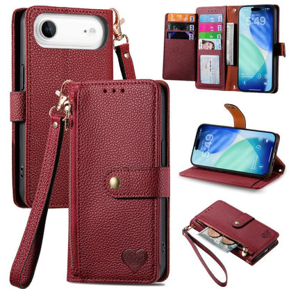Love Zipper Lanyard Leather Phone Case