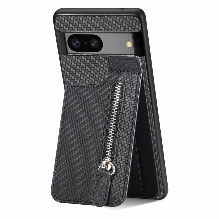 Carbon Fiber Vertical Flip Zipper Phone Case, For Google Pixel 10 Pro XL, For Google Pixel 10 / 10 Pro, For Google Pixel 9a, For Google Pixel 9 Pro XL, For Google Pixel 9 / 9 Pro, For Google Pixel 7a, For Google Pixel 7