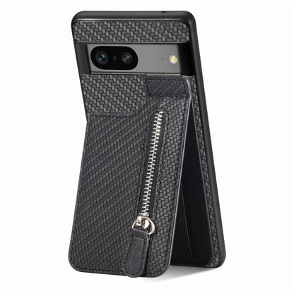 Carbon Fiber Vertical Flip Zipper Phone Case, For Google Pixel 10 Pro XL, For Google Pixel 10 / 10 Pro, For Google Pixel 9a, For Google Pixel 9 Pro XL, For Google Pixel 9 / 9 Pro, For Google Pixel 7a, For Google Pixel 7