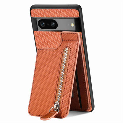 Carbon Fiber Vertical Flip Zipper Phone Case, For Google Pixel 10 Pro XL, For Google Pixel 10 / 10 Pro, For Google Pixel 9a, For Google Pixel 9 Pro XL, For Google Pixel 9 / 9 Pro, For Google Pixel 7a, For Google Pixel 7