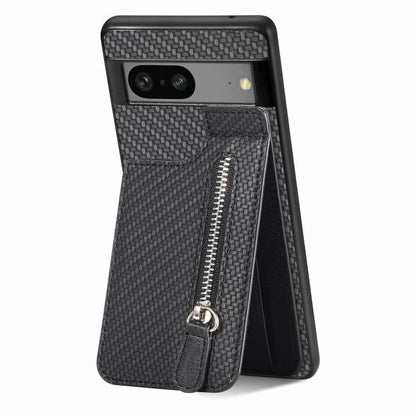 Carbon Fiber Vertical Flip Zipper Phone Case, For Google Pixel 10 Pro XL, For Google Pixel 10 / 10 Pro, For Google Pixel 9a, For Google Pixel 9 Pro XL, For Google Pixel 9 / 9 Pro, For Google Pixel 7a, For Google Pixel 7