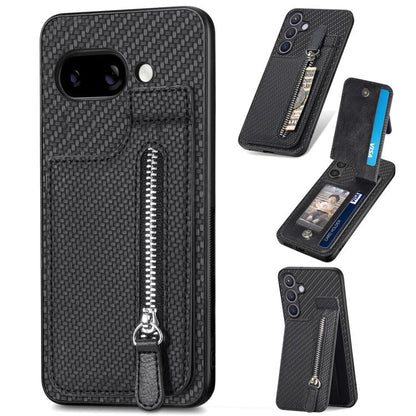 Carbon Fiber Vertical Flip Zipper Phone Case, For Google Pixel 10 Pro XL, For Google Pixel 10 / 10 Pro, For Google Pixel 9a, For Google Pixel 9 Pro XL, For Google Pixel 9 / 9 Pro, For Google Pixel 7a, For Google Pixel 7
