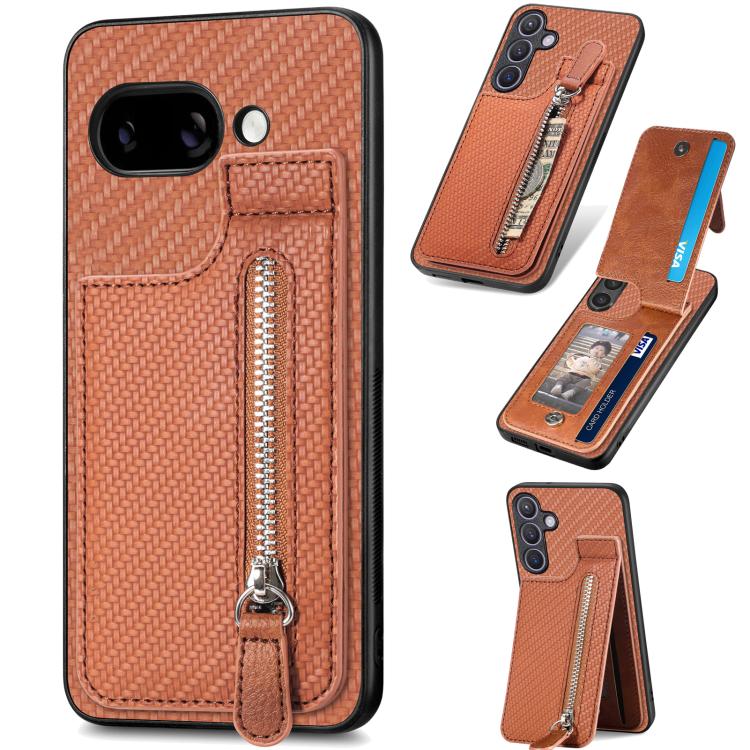 Carbon Fiber Vertical Flip Zipper Phone Case, For Google Pixel 10 Pro XL, For Google Pixel 10 / 10 Pro, For Google Pixel 9a, For Google Pixel 9 Pro XL, For Google Pixel 9 / 9 Pro, For Google Pixel 7a, For Google Pixel 7