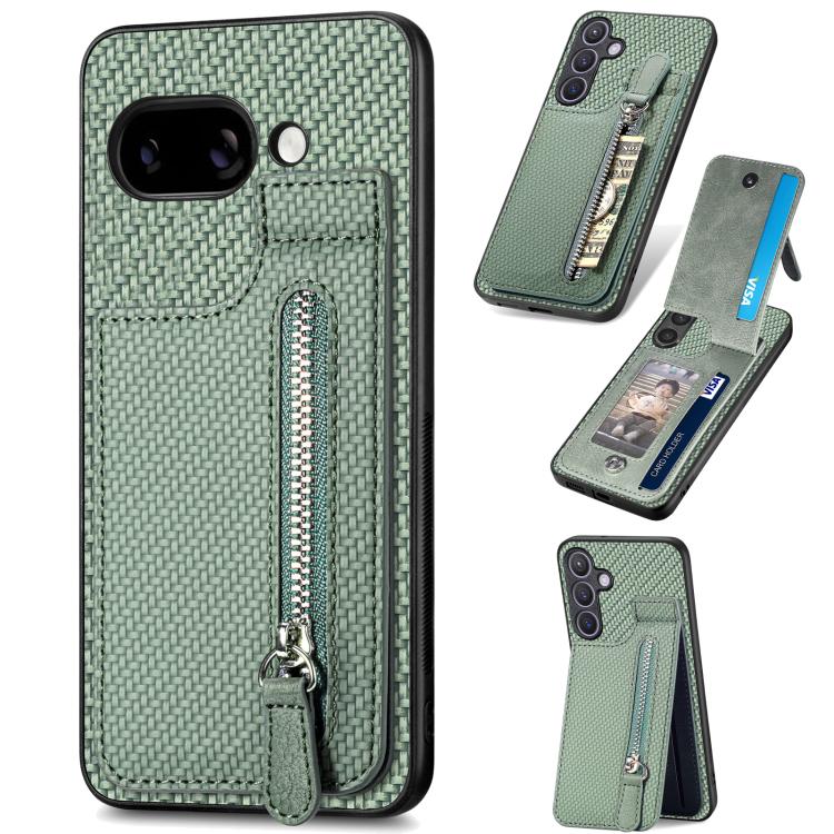 Carbon Fiber Vertical Flip Zipper Phone Case, For Google Pixel 10 Pro XL, For Google Pixel 10 / 10 Pro, For Google Pixel 9a, For Google Pixel 9 Pro XL, For Google Pixel 9 / 9 Pro, For Google Pixel 7a, For Google Pixel 7