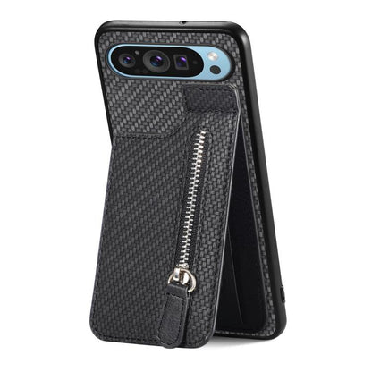 Carbon Fiber Vertical Flip Zipper Phone Case, For Google Pixel 10 Pro XL, For Google Pixel 10 / 10 Pro, For Google Pixel 9a, For Google Pixel 9 Pro XL, For Google Pixel 9 / 9 Pro, For Google Pixel 7a, For Google Pixel 7
