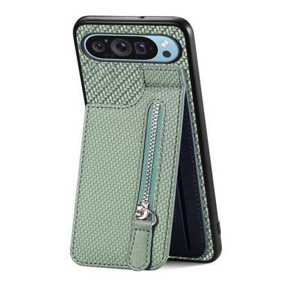 Carbon Fiber Vertical Flip Zipper Phone Case, For Google Pixel 10 Pro XL, For Google Pixel 10 / 10 Pro, For Google Pixel 9a, For Google Pixel 9 Pro XL, For Google Pixel 9 / 9 Pro, For Google Pixel 7a, For Google Pixel 7