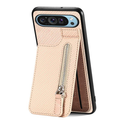 Carbon Fiber Vertical Flip Zipper Phone Case, For Google Pixel 10 Pro XL, For Google Pixel 10 / 10 Pro, For Google Pixel 9a, For Google Pixel 9 Pro XL, For Google Pixel 9 / 9 Pro, For Google Pixel 7a, For Google Pixel 7