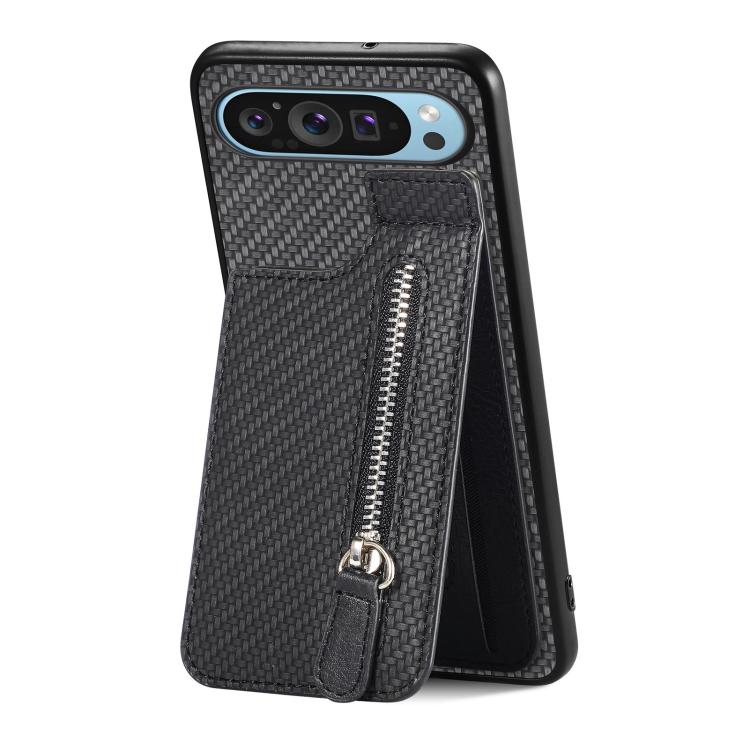 Carbon Fiber Vertical Flip Zipper Phone Case, For Google Pixel 10 Pro XL, For Google Pixel 10 / 10 Pro, For Google Pixel 9a, For Google Pixel 9 Pro XL, For Google Pixel 9 / 9 Pro, For Google Pixel 7a, For Google Pixel 7