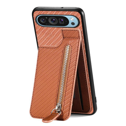Carbon Fiber Vertical Flip Zipper Phone Case, For Google Pixel 10 Pro XL, For Google Pixel 10 / 10 Pro, For Google Pixel 9a, For Google Pixel 9 Pro XL, For Google Pixel 9 / 9 Pro, For Google Pixel 7a, For Google Pixel 7